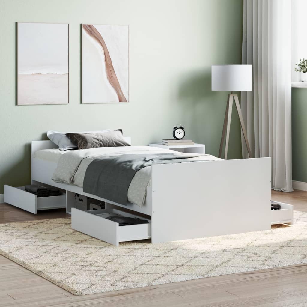 Telaio letto con testiera e pediera bianco 100 x 200 cm Struttura del letto dell'hotel Telaio per camera da letto Cornice da letto per soggiorno Adatto per camera da letto