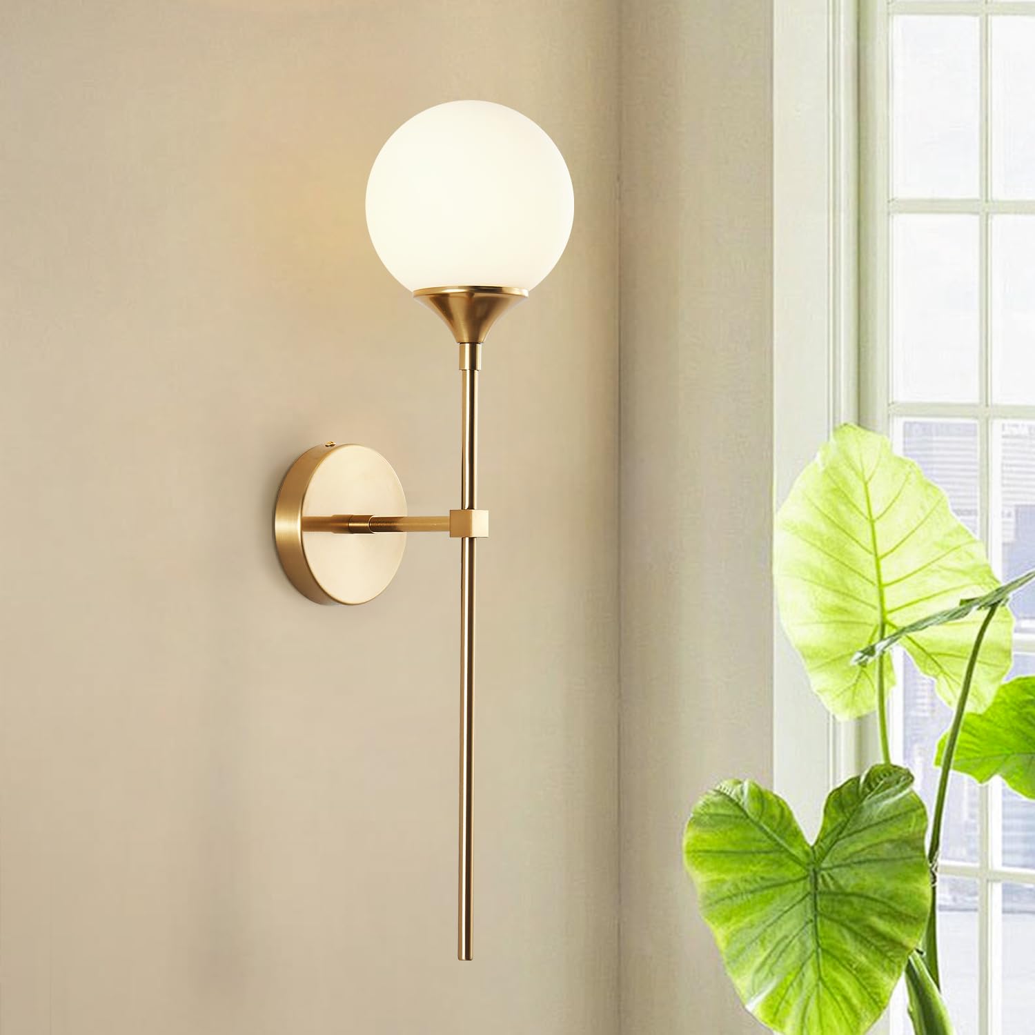 Modo Lighting Applique Murale Industrielle Verre Opale Blanc 1 Lampe Bras Long Salle de Bain
