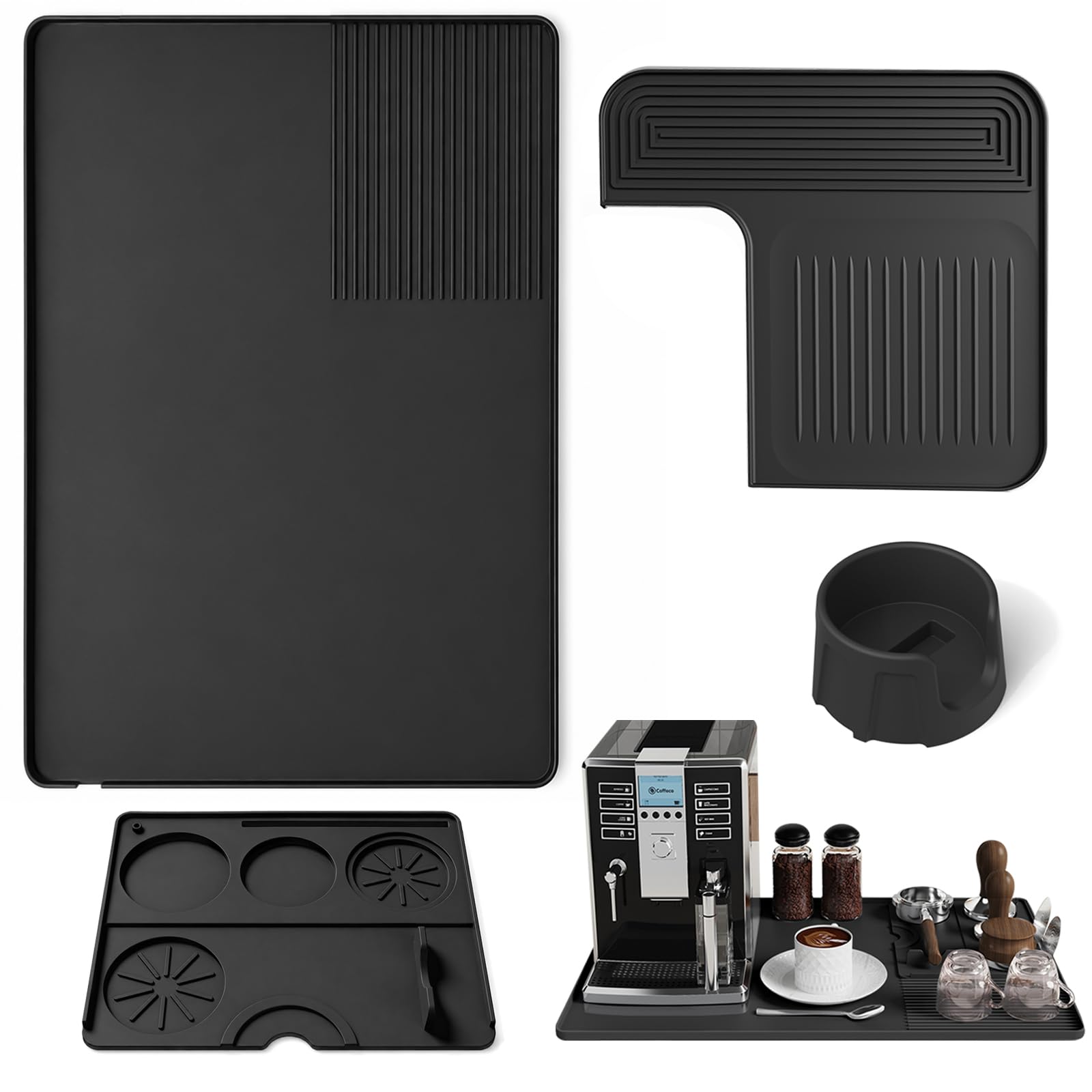 NAYAHOSE Coffee Machine Mat, Top-Mat, Temper Base & Temper Mat 4-piece Set