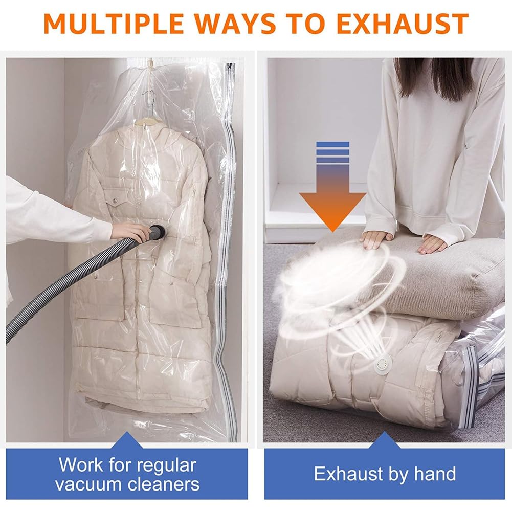 Vakuumbeutel für Kleidung Aufbewahrungsbeutel Hängende Vakuumierbeutel mit Handpumpe Kleiderbeutel Transparent mit Haken für Bettdecken Mäntel Jacken Anzüge Reisen Umzug 70x105cm 10 Stück