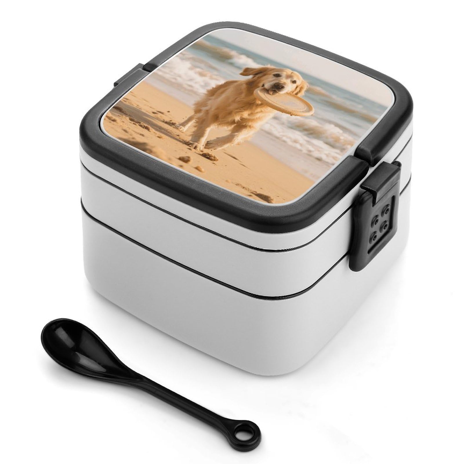 VstaDank Golden Retriever Dog Bento Box Portable Adult Lunch Box with 2 Layer&Spoon Reusable Insulated Lunchbox Large Food Containers Leak Proof Lunch Containers for Work Camping Meal Prep