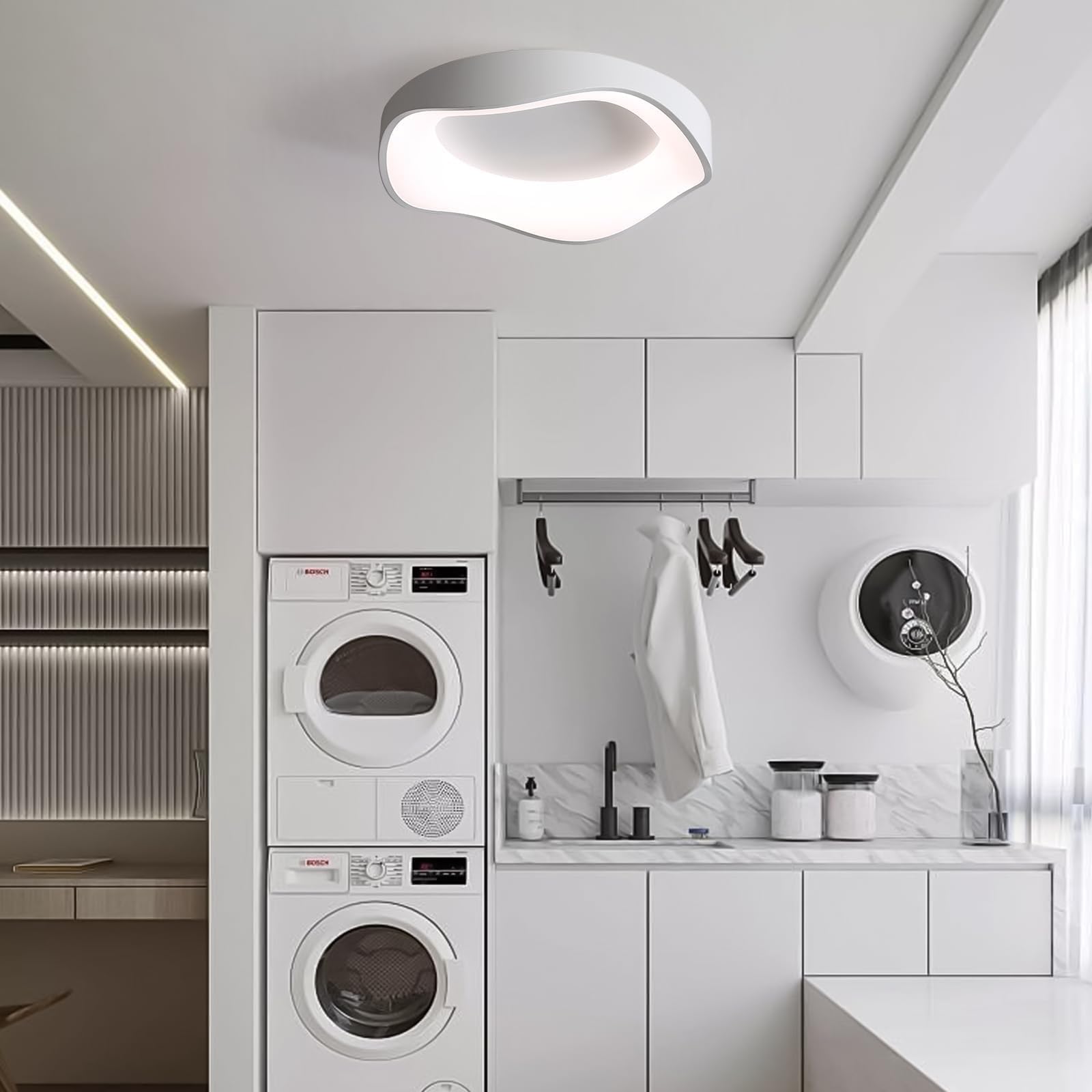 meibeileil Moderne plafondlamp, minimalistisch, led-plafondlamp, woonkamer, 40 cm, 3000 K-6500 K, oogbescherming, plafondverlichting voor de wasruimte, slaapkamer, hal, dimbaar