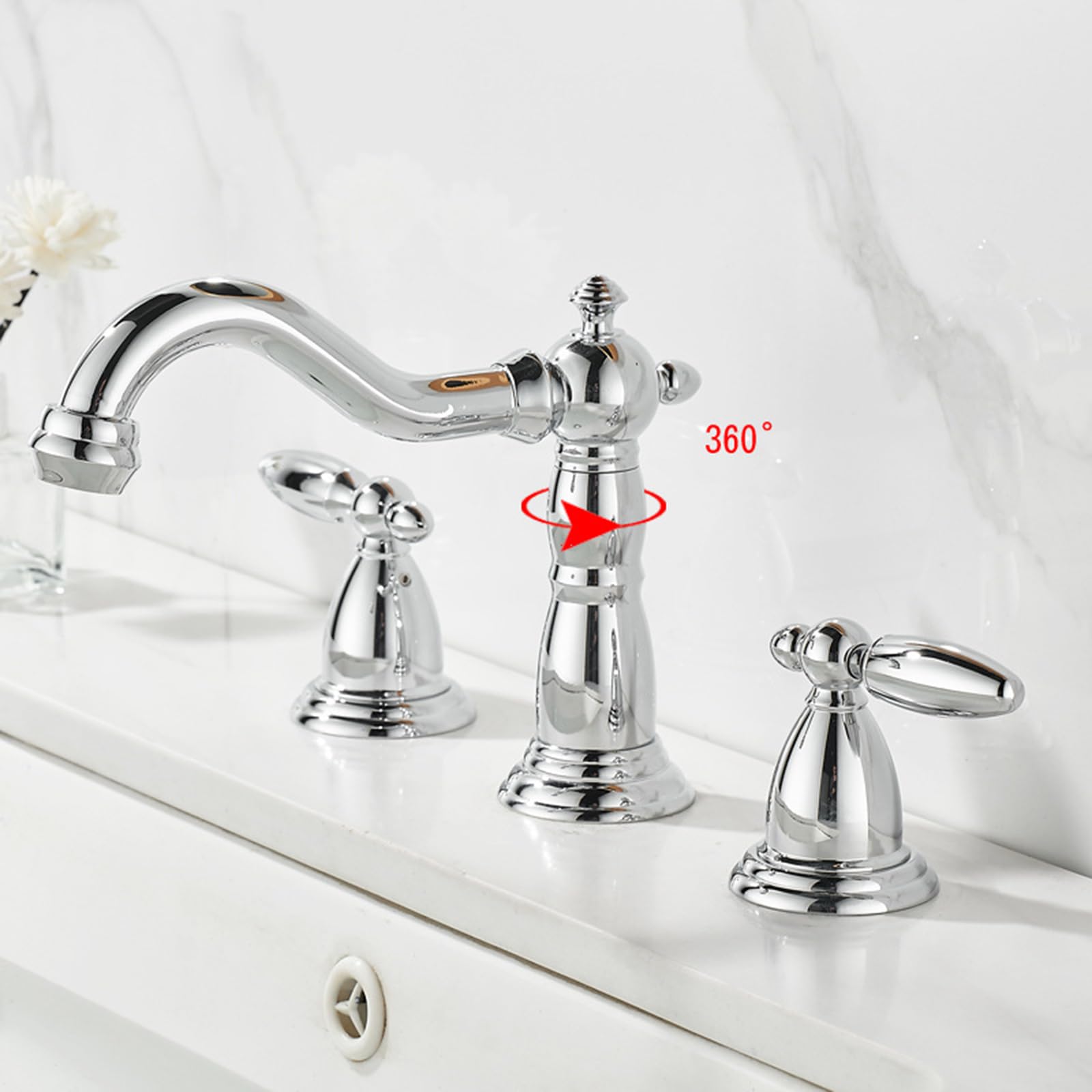 Rubinetto diffuso in ottone a doppia maniglia a 3 fori