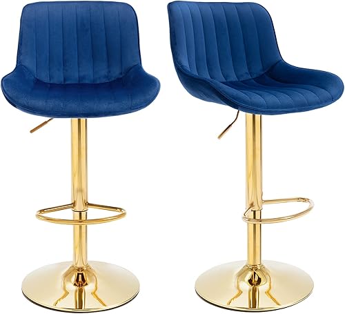 Juego de 2 taburetes giratorios color azul marino, taburetes de bar modernos giratorios ajustables y modernos sillas de barra de cocina, sillas de