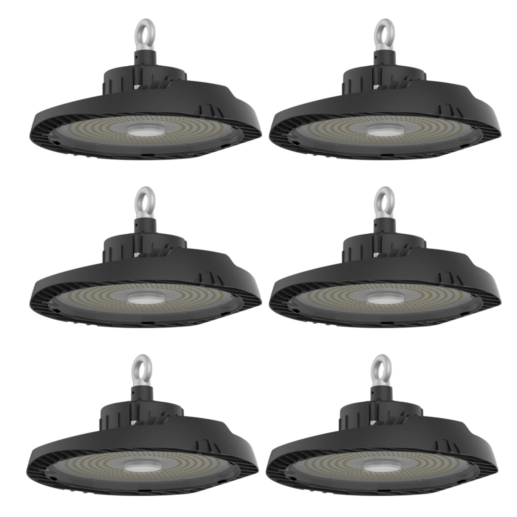 Firstchoicelighting Black & Clear Set Of 6 X 150W Led High Bay Lights, Ufo Style Warehouse Commercial Lighting, Ip65 Rated