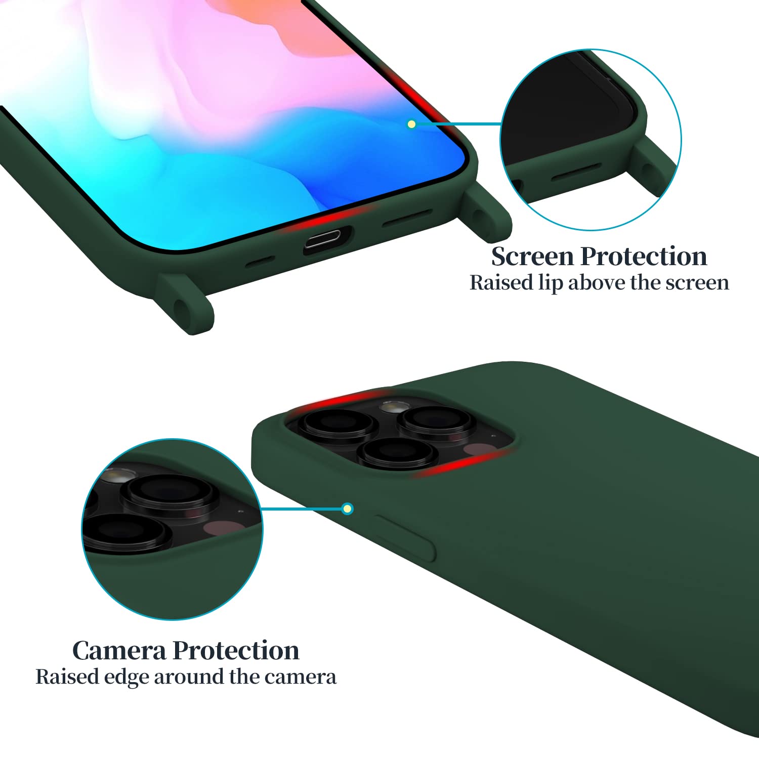 Custodia Per IPhone 13 Pro Con Cordino Da Collo Regolabile, In Silicone Morbido Nero, Protezione Antiurto, Con Moschettone - 2
