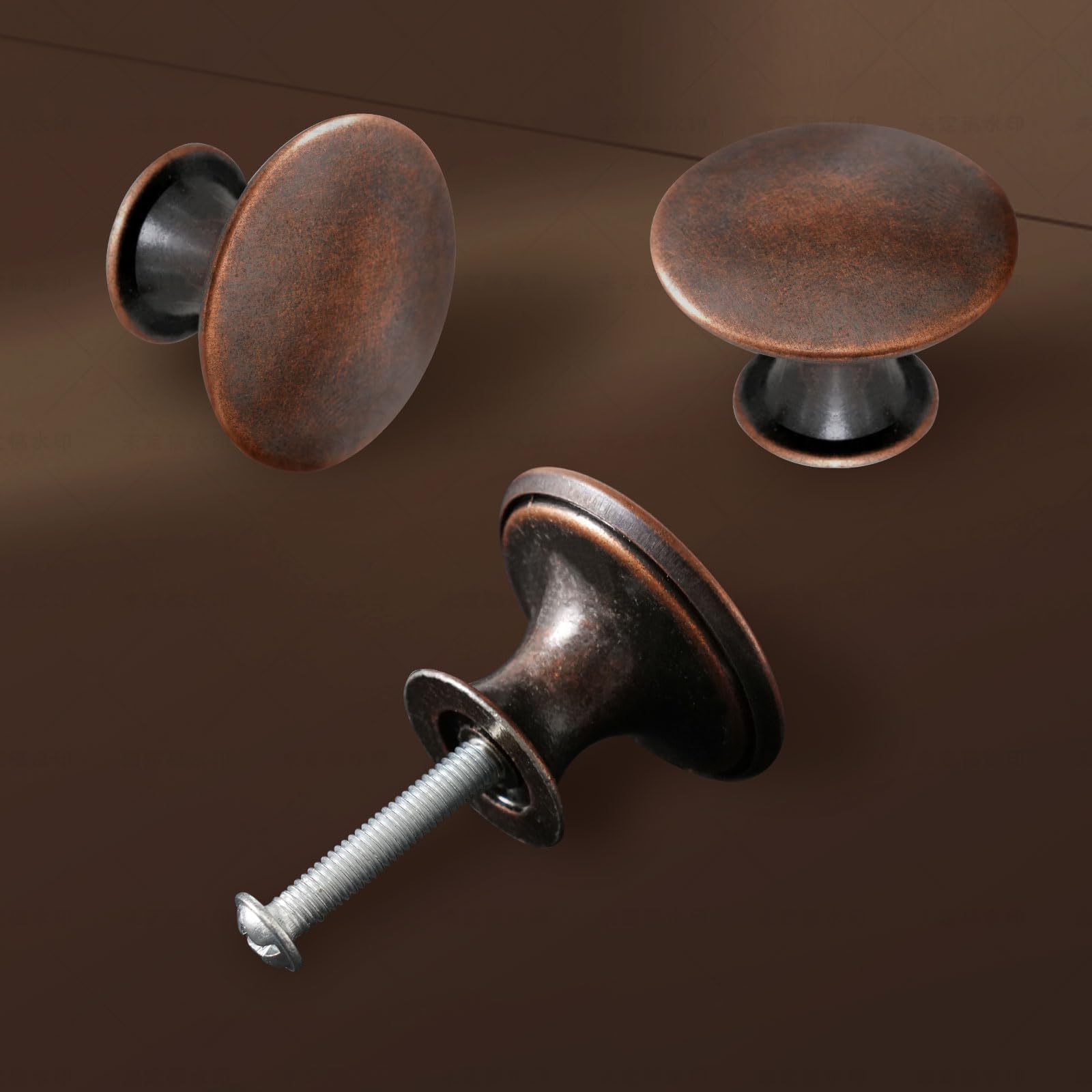 ShipeeKin 12x Oil Rubbed Bronze Cabinet Knobs Round Vintage Dresser Drawer Knob 30mm Handle for Closet Chest Kitchen Bathroom Furniture Hardware (Copper Red) - Image 3