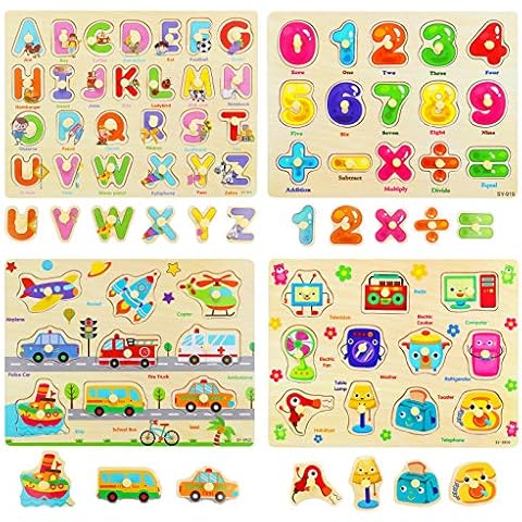 Ulikey 4 Piezas Puzzle de Madera Letras Número Vehículo Mueble Cover