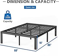 Vista 2 de ZIYOO - Base de cama tamaño Queen, base de cama con plataforma de 35 cm, listones de acero resistente de 3500 libras, diseño antideslizante,