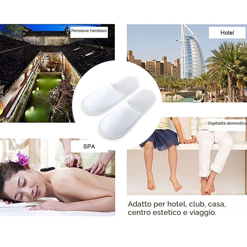 Kiuiom Pantofole Antiscivolo, Pantofole Ospiti Riutilizzabili, Ciabatte Ospiti Lavabili, 4 Paia Suola Antiscivolo Chiuse Ciabatte Antiscivolo Pantofole Unisex (Bianco Tutto Incartato)