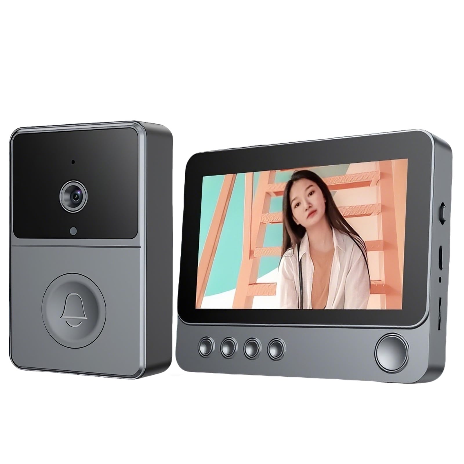 1080P Video Türklingel Kabellos mit Kamera, 4,3 Zoll Bildschirm Drahtlos Video Türklingel, IPX4 Wasserdicht Video Gegensprechanlage Türklingel ohne WLAN, kein APP, Video 70°, 2.4GHZ Videodoorbell