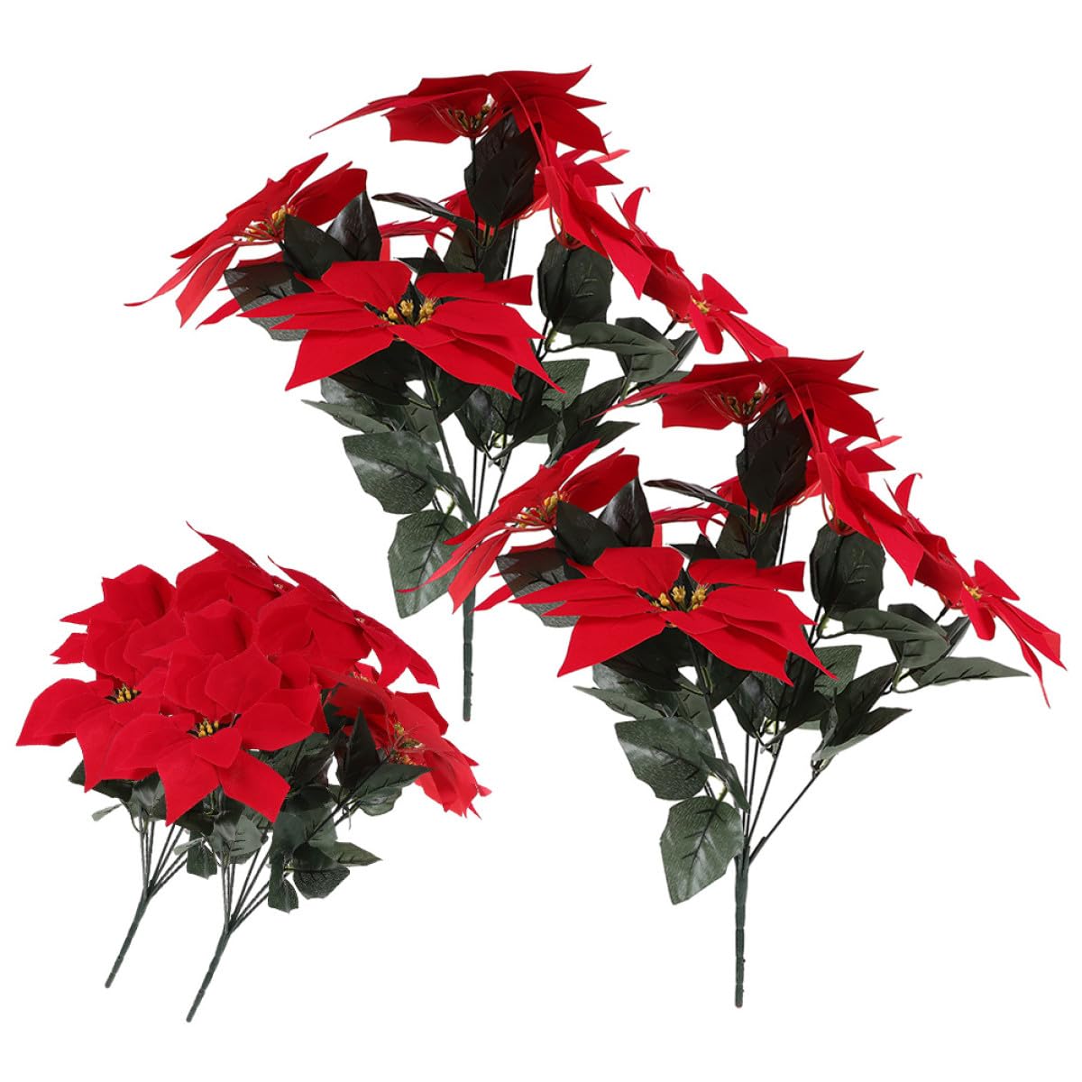 4 Stück Künstliche Weihnachtssternblüten Rot aus Seidenstoff und Eisen Draht Realistische Poinsettia für Weihnachts und Heimdekoration mit Natürlicher Atmosphäre