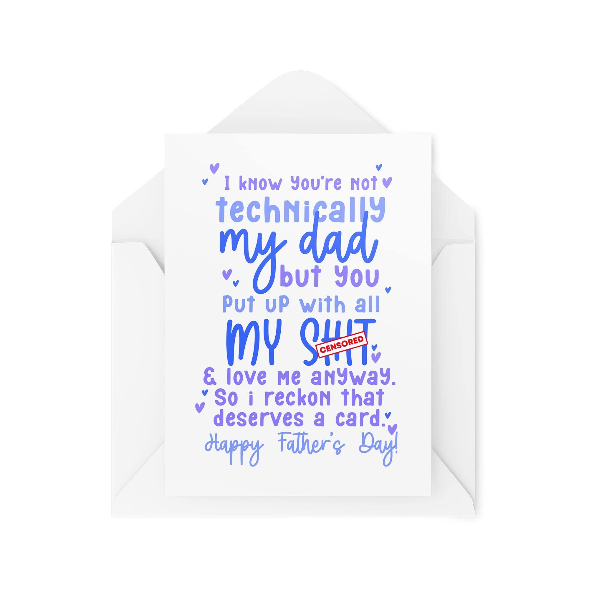 Funny Father's Day Cards - Not Technically My Dad - Thank you Step Dad - Bonus Dad - Like a Dad - Mum Dad Partner - CBH1628
