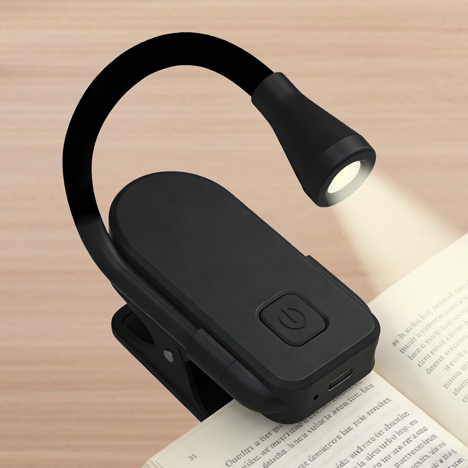 Luz de libro con clip, 3 temperaturas de color, luces de lectura de atenuación continua para libros en la cama con luz de lectura giratoria de 360° para viajes, niños y amantes de los libros