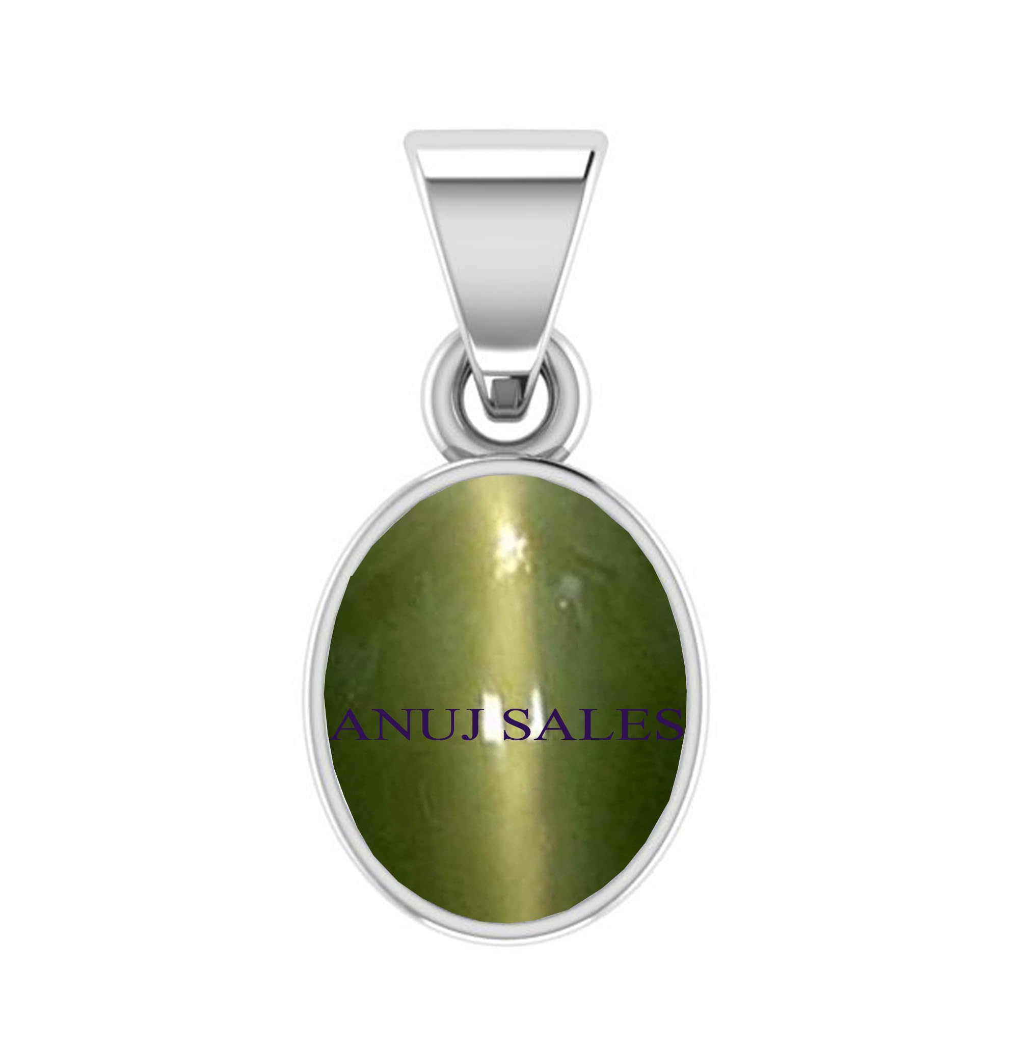 anuj sales 11.25 Ratti A+ Quality Cat's Eye Lehsunia Gemstone Silver Pendant for Women's and Men's-picture-29