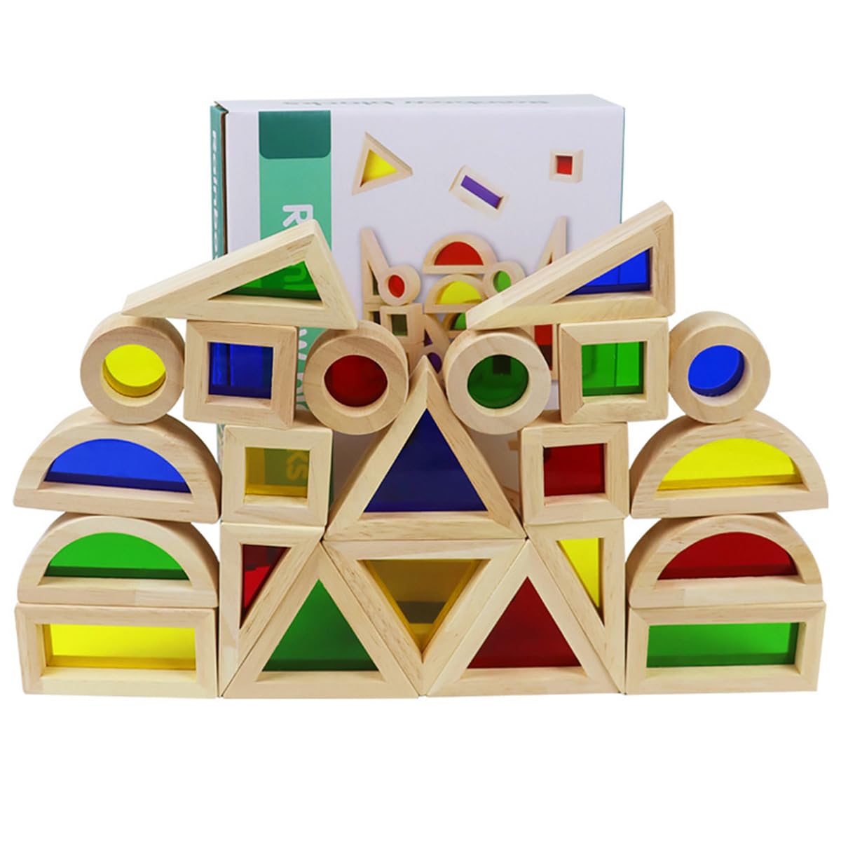 24pcs Wooden Building Blocks for Kids - Sensory Blocks Montessori Toys Set for Imagination Development & Construction Building - Ages 3+