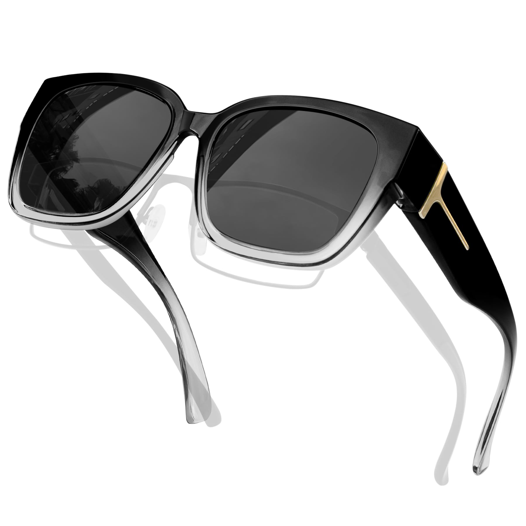 Oversized Sunglasses Women Fit Over Glasses, Ladies Big Frame Polarized Eyewear Trendy Square Wrap Around Shades, Over Sun Glasses Men UV400 Protection