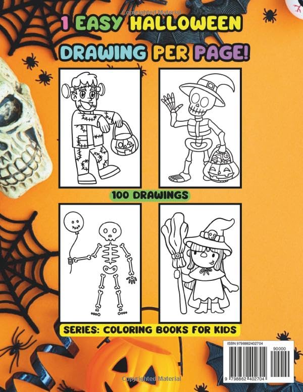 Halloween Coloring Book for Kids Ages 4-8: 1 Easy Halloween Drawing per Page, 100 Pages! (Series: COLORING BOOKS FOR KIDS) image 3