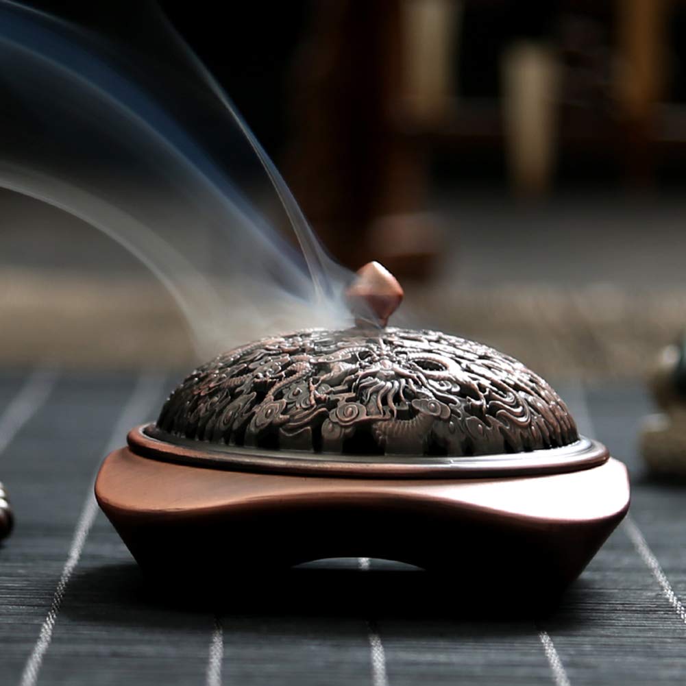 Brûleur d'encens en céramique Diffuseur de Parfum, Alliage Sculpture Creuse comptine de Dragon Four à Bois de Santal, Convient à Salon Espace de méditation Lieu de beauté comme Salon, Le Yoga, Etc