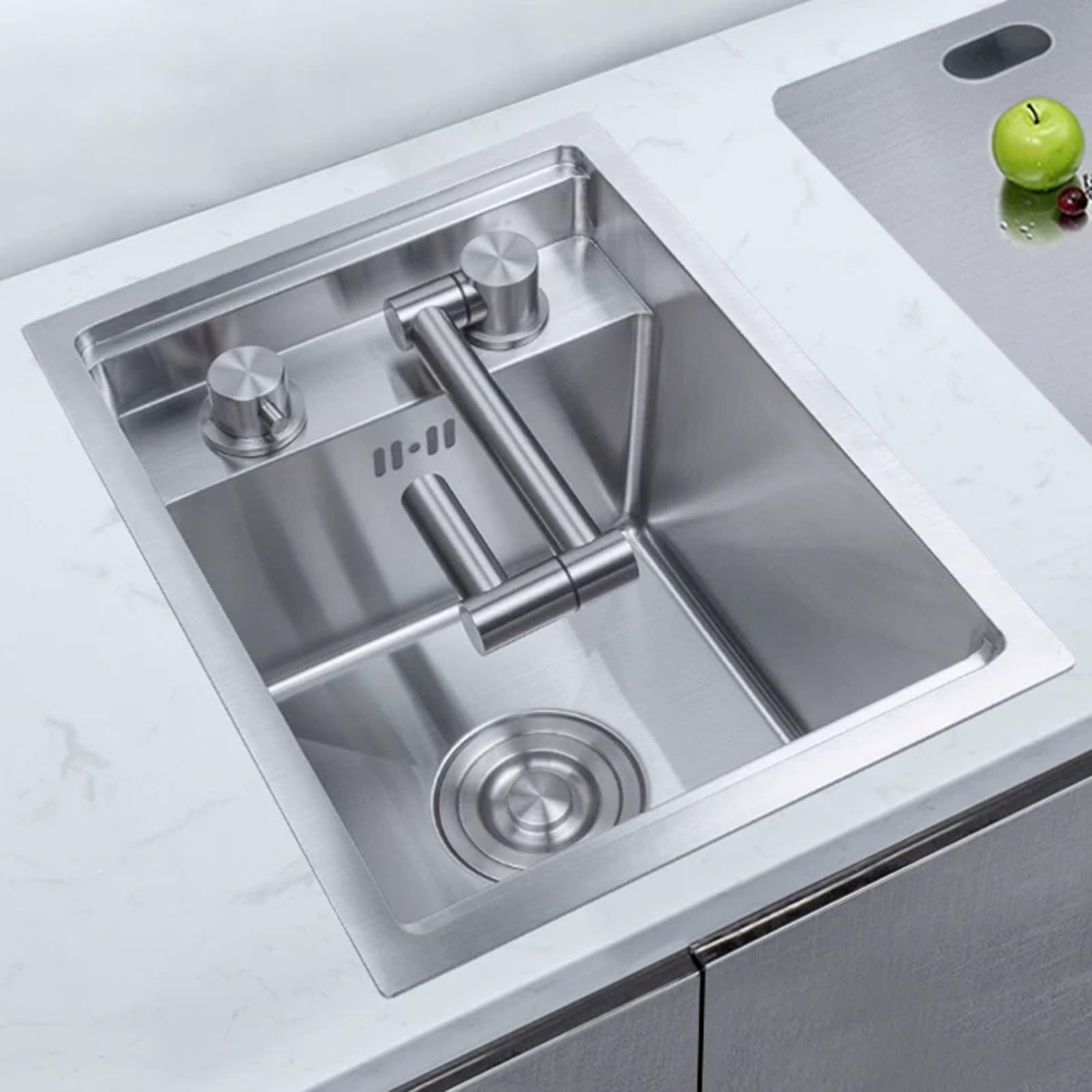 ZQFHSX Compact Stainless Steel Sink for RV and Kitchen, Hidden Single Bowl with Folding Faucet Cover, Space-Saving Veggie Wash Basin Camper