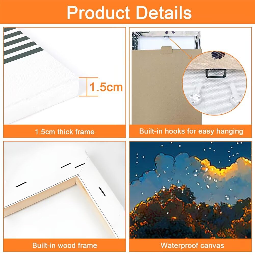 Wandbilder Landschaft 60x80cm, 3Pcs Leinwand Bilder Groß Wanddeko Wohnzimmer, Mond Leinwand Bilder mit Rahmen, Moderne Wandbilder Wohnzimmer Poster Set mit Haken, Wand Deko Schlafzimmer Poster, -2070