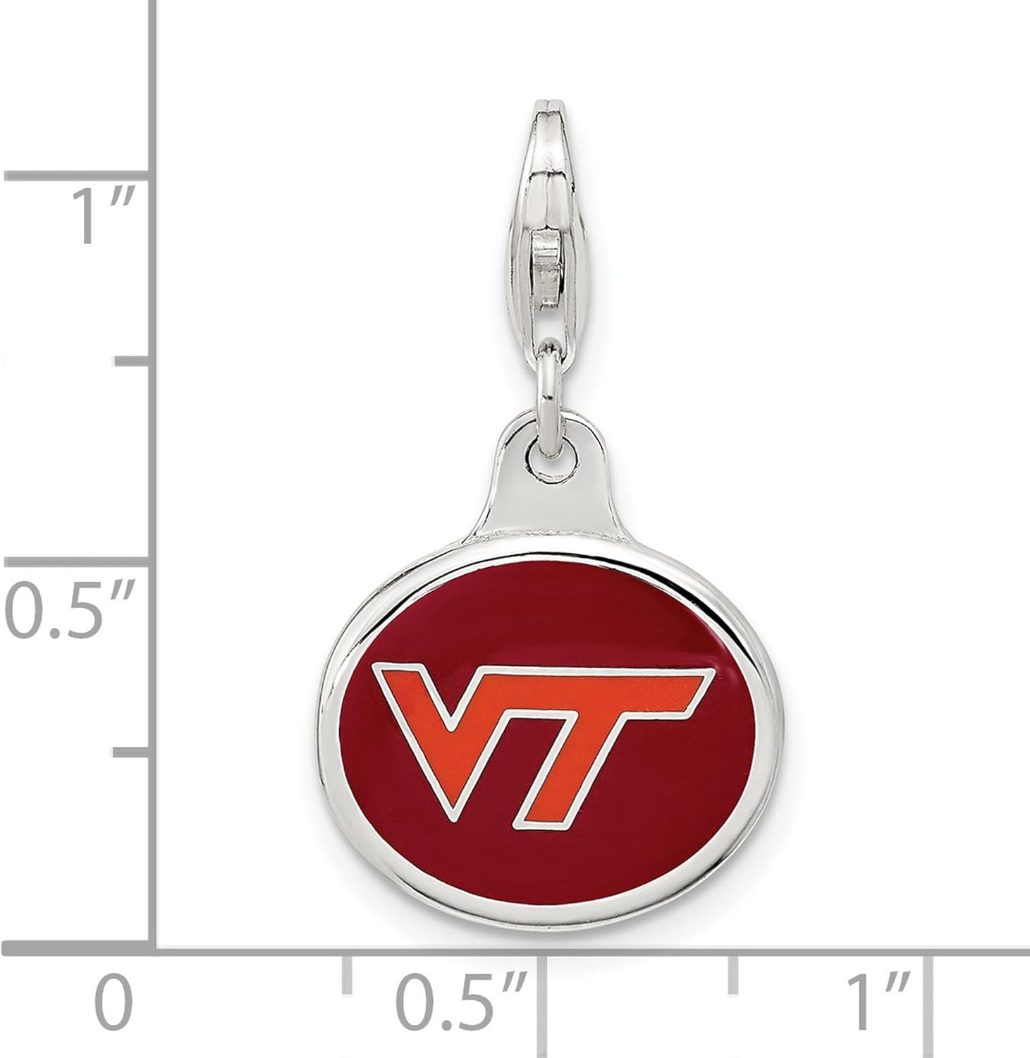 Virginia Tech Logo Charm Pendant in Sterling Silver with Clasp - Maroon and Orange VT Emblem for Alumni, Students, Sports Fans - Unisex College Jewelry, School Colors, Team Spirit Accessory