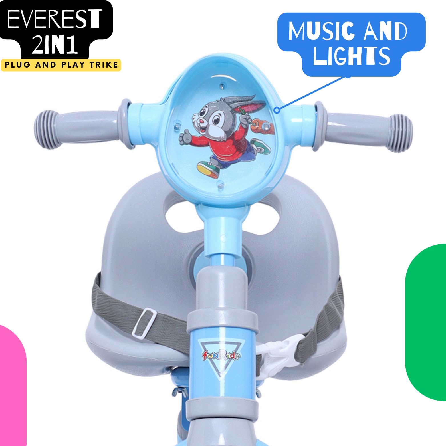 Fun Ride Tricycle Kids Musical Plug And Play Parental Control Handle For 1 To 5 Year-Sipper,Seat Belt,Eva Tyre -Trike For Indoor And Outdoor-Boys And Girls Up To 25 Kg- Made In India (Blue) 3
