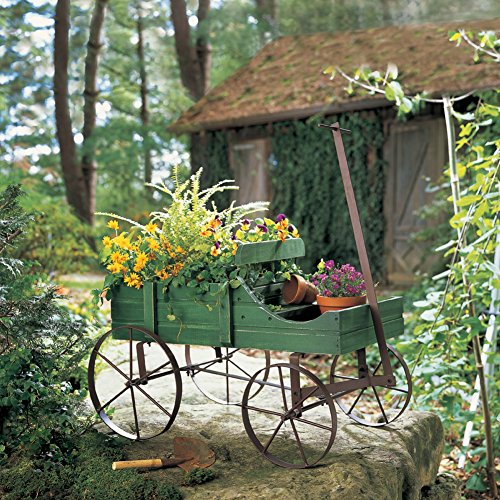 Amish Wagon Decorative Indoor/Outdoor Garden Backyard Planter, Green