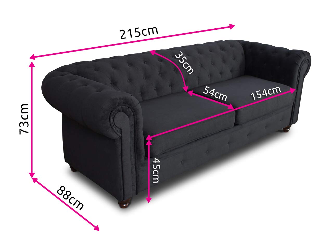 Sofnet - Sofa Chesterfield Asti 3-Sitzer (Grau, Velvet 10) | Couchgarnitur, Polstersofa, Glamour Design, Veloursstoff, Holzfüße, komfortabel für Wohnzimmer