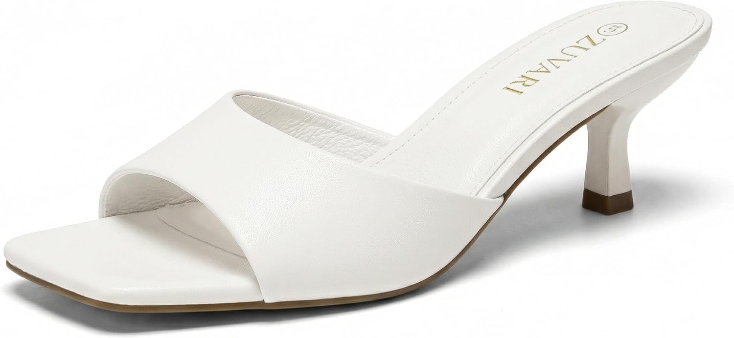 Women's Kitten Heels Sandals Square Open Toe Stiletto 2 Inch Low Heel Mules Dressy Slides Comfortable One Band Slip-On Short Heels Wedding Party Prom Daily