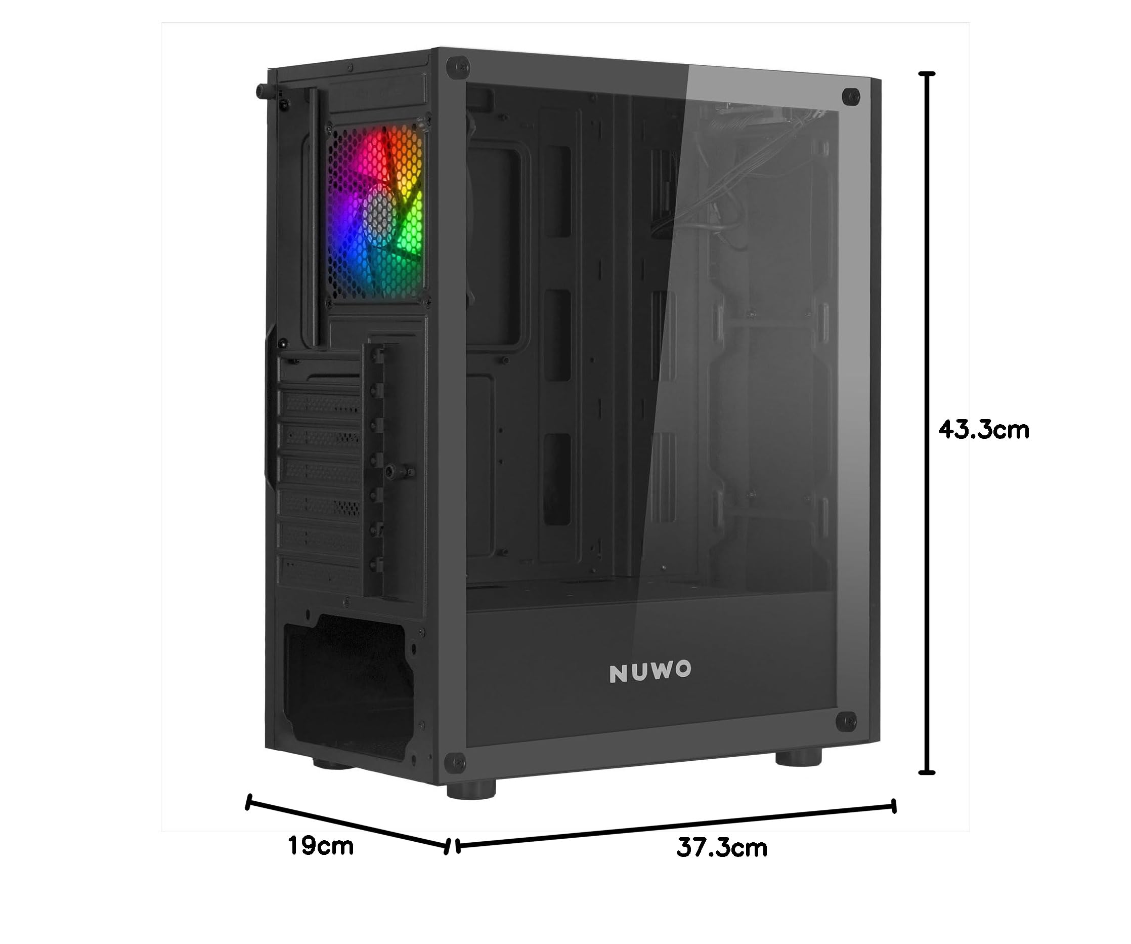 Nuwo Hoder T301 Boîtier Noir ATX pour PC de Bureau Gaming 0,50 mm SPCC Ventilateur ARGB adressable de 120 mm 3 x USB3.0/2.0 Avant ABS avec Bande LED et Panneau latéral en Verre trempé