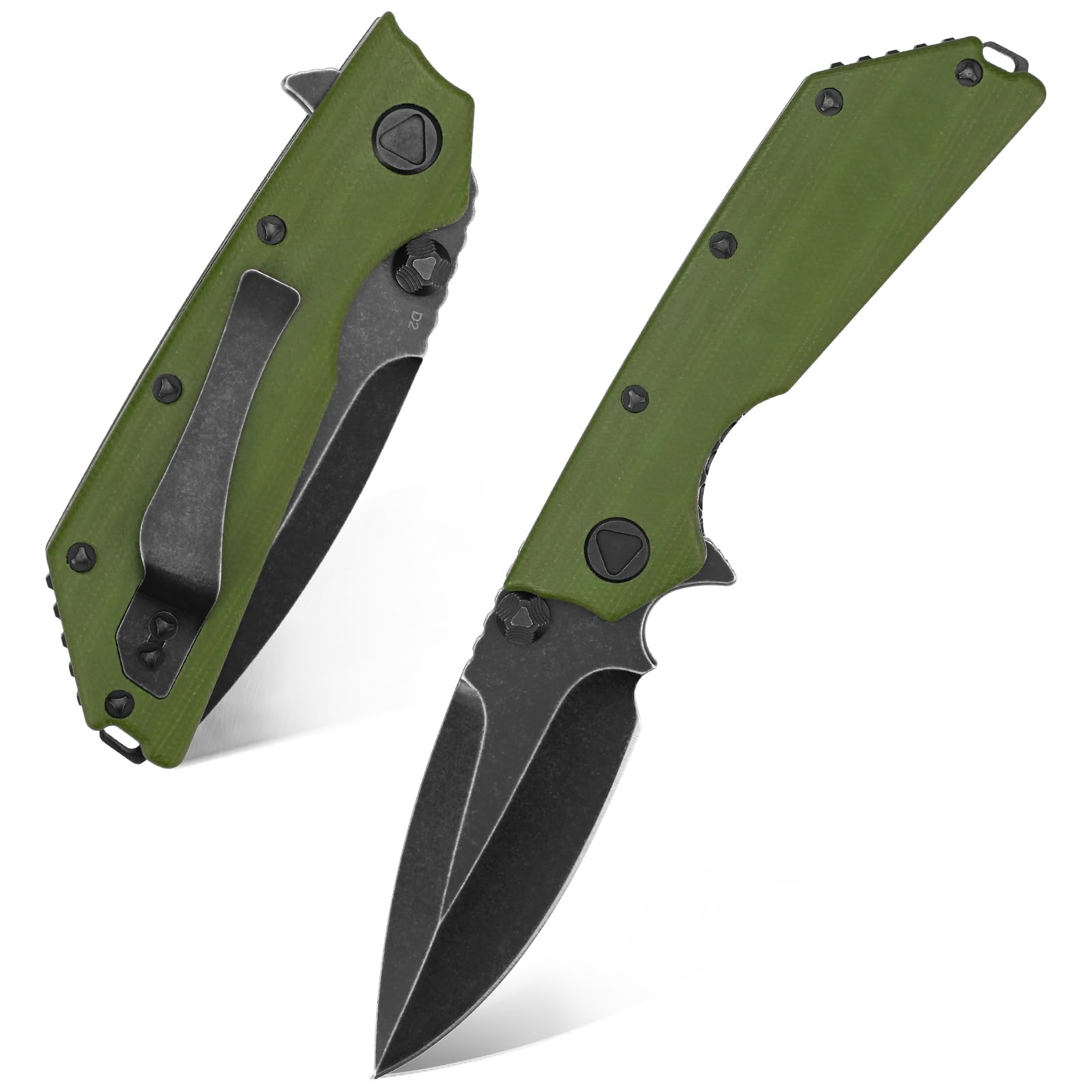 Eafengrow EF335 Folding Knives D2 Blade and Micarta Handle,5 inch Closed EDC Pocket Folding Knife with Clip (Micarta Green)