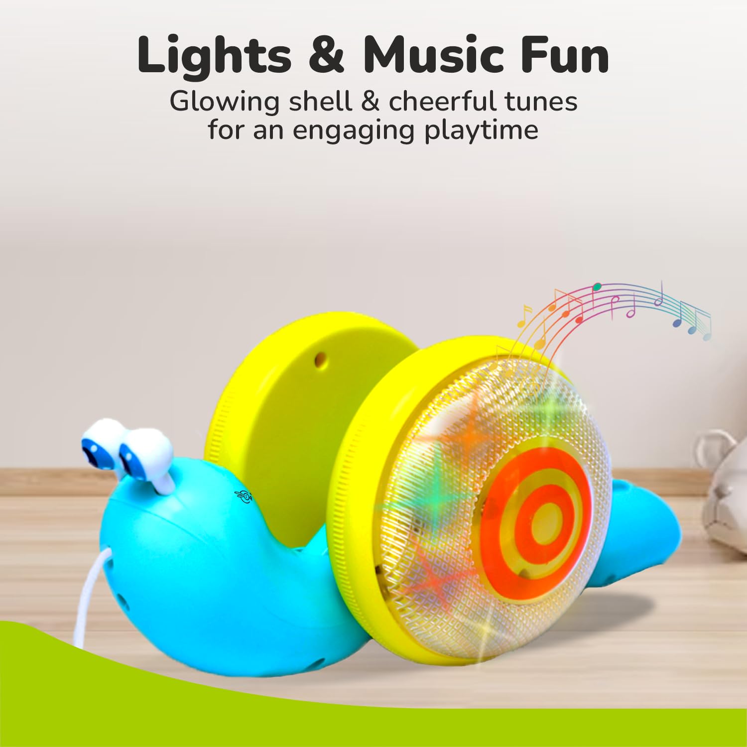 R for Rabbit Orapple Snail Tune Musical Pull-Along Toy for Baby |Lights, Music & Smooth Wheels | Safe Design Injury-Free Edges | Enhances Sensory, Auditory & Motor Skills 12+ Months Kids (Blue Yellow) 1