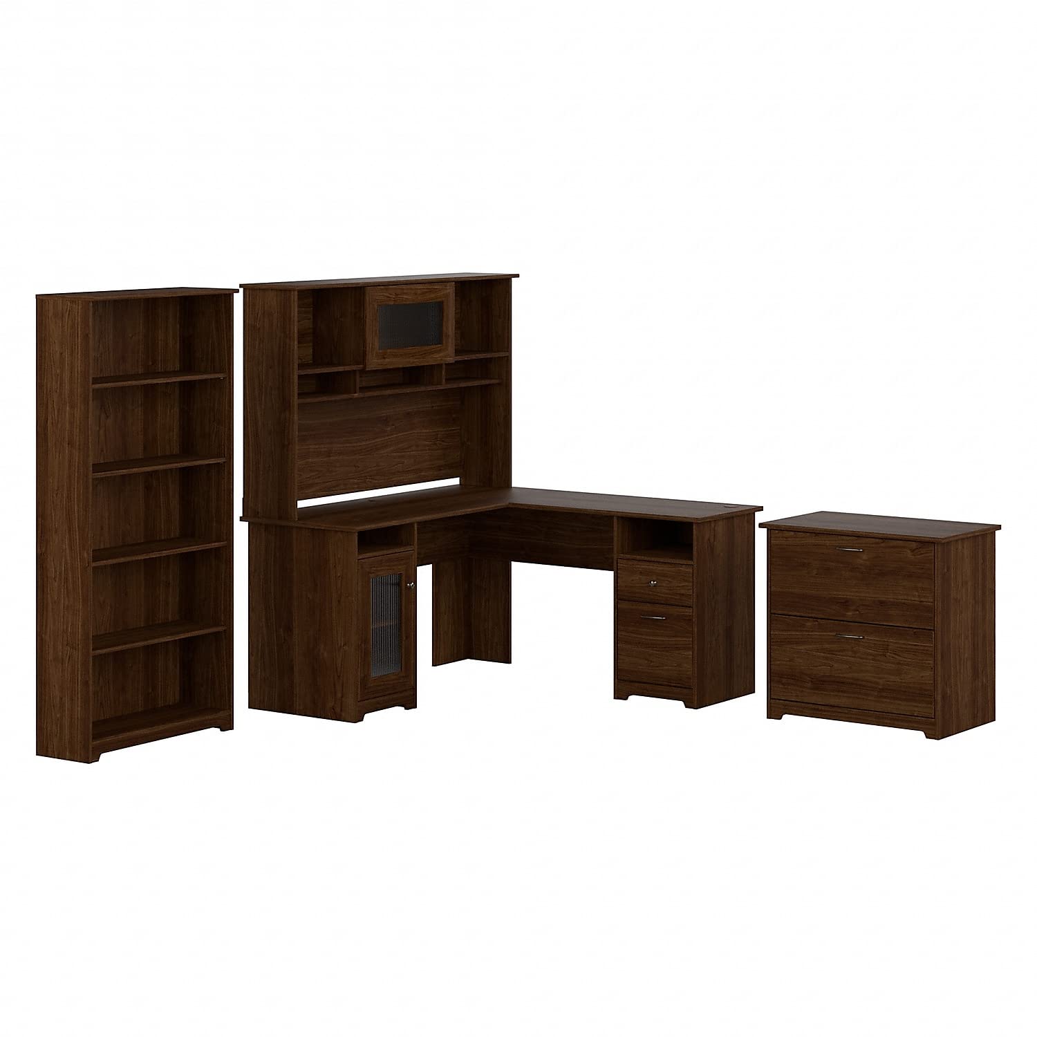Bush Furniture L Shaped Desk with Hutch, 5 Shelf Bookcase and Lateral File Cabinet | Cabot Collection Corner Computer Table with Storage and Bookshelf | 60Wx23DX37W