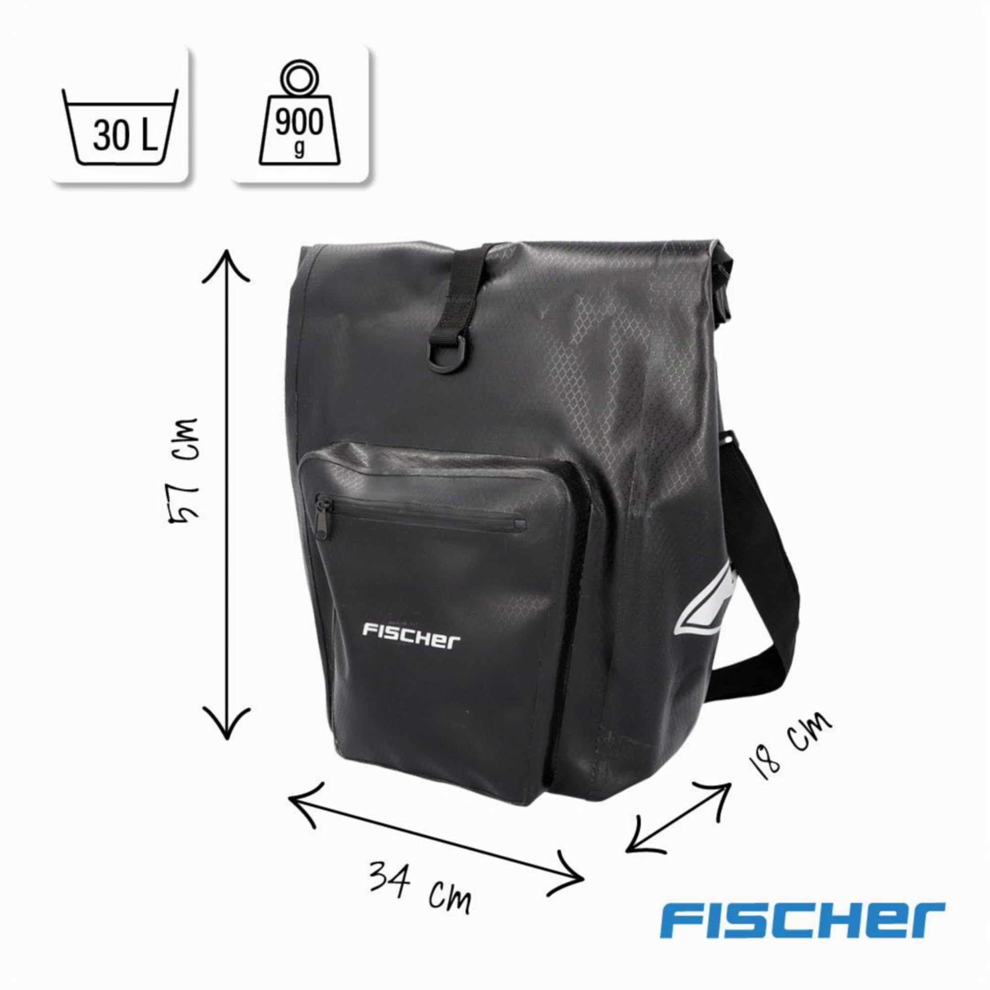 Fischer Unisex – Erwachsene bagagedragertas Tour Gepäckträgertasche, Schwarz, M EU