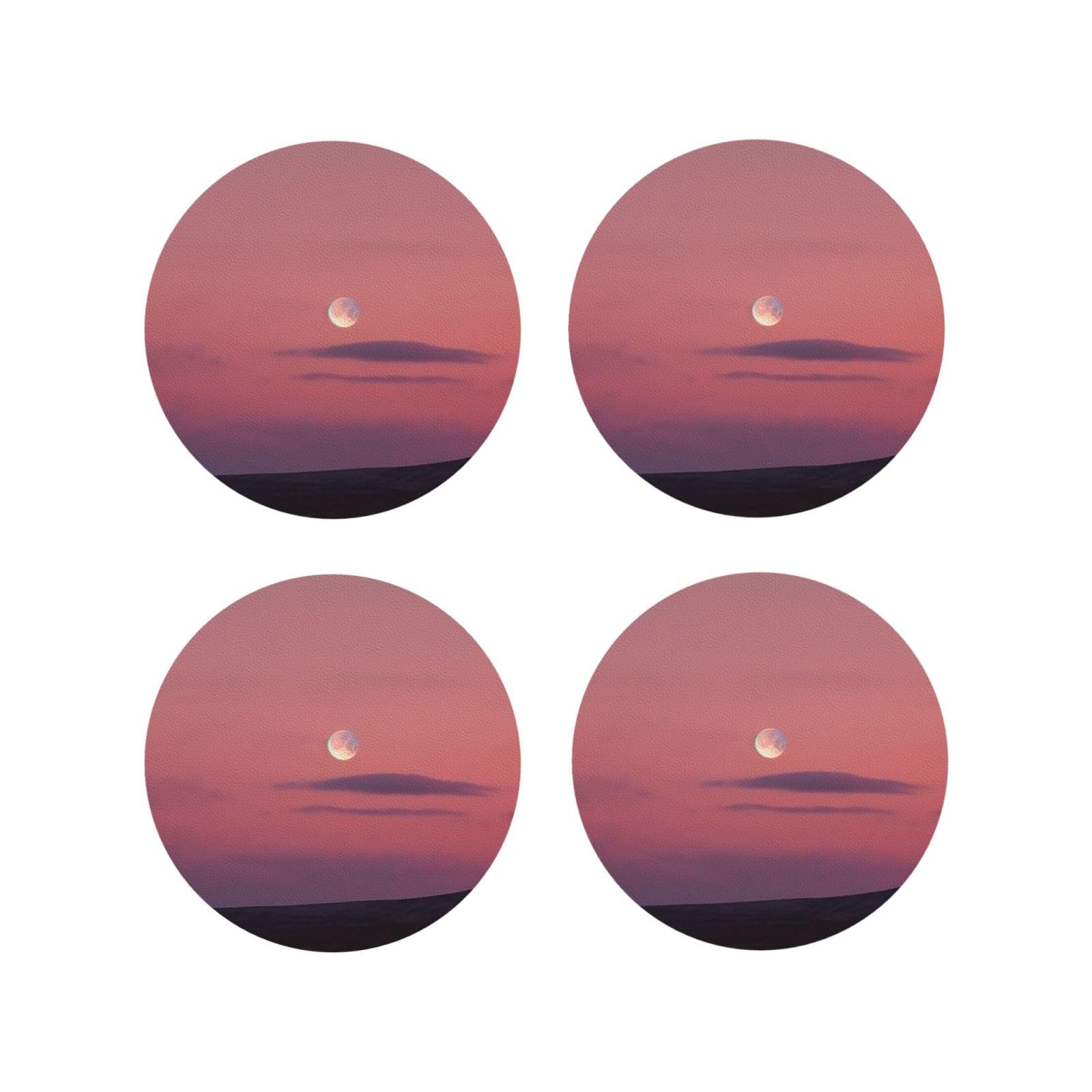 4pcs Drink Coasters for Tabletop Protection, 4" Leather Coasters for Drinks, Sky and Moon Cup Coasters for Coffee Table Decor, Non-Slip Drinking Cup Mat for Hot Or Cold Drink