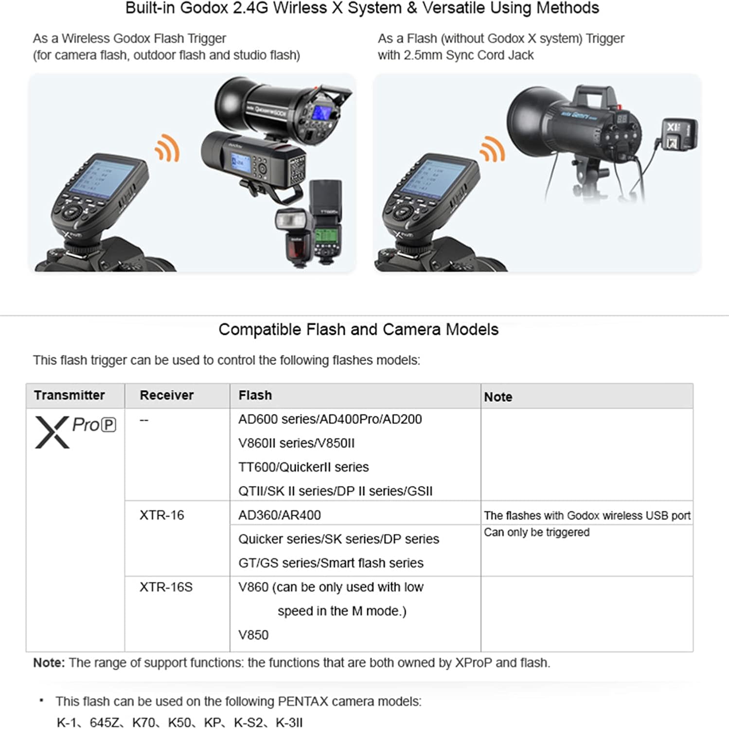 Godox Xpro-P TTL Wireless Flash Trigger with 1/8000s HSS for Pentax K-1, 645Z, K70, K50, KP, K-S2, K-3 II Digital Cameras, TCM Smart Function, 5 Delicated Group Button