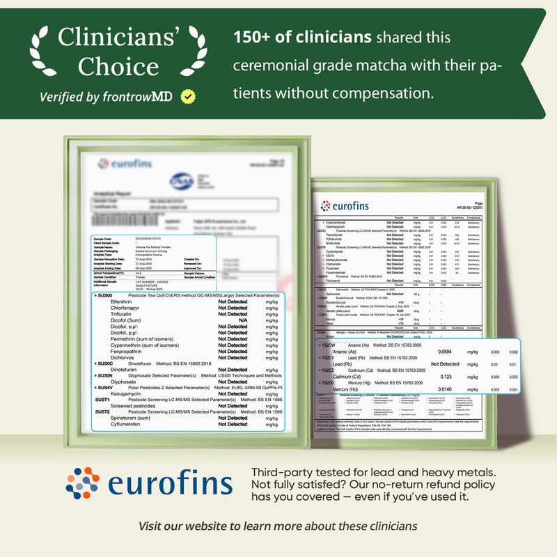 Venture Pal Superior Ceremonial Grade Matcha Powder, 100% Pure First Harvest Matcha Powder, Green Tea sourced from Uji – Vegan, Gluten-Free, No Additives, Unsweetened (30g/1.06oz Tin)