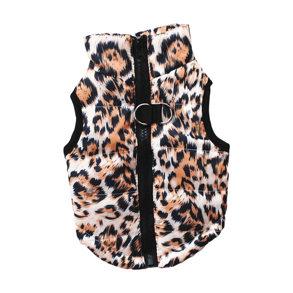 CLSSLVVBN Dress Small Dog Or Cat In Style Padded Winter Clothing Suitable Size Polyester Small Dog And Cat Padded Winter Clothing, Leopard print, XL