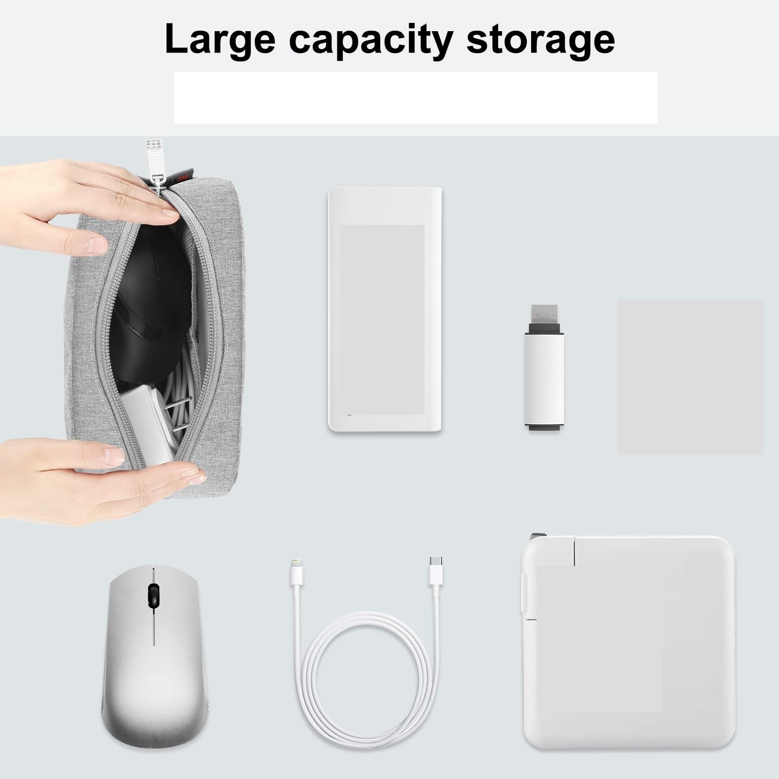Bolsa Organizadora De Cables Mini Estuche Organizador Digital portátil, Bolsa con Cremallera for Auriculares, Cargador de Viaje for el hogar, Cable Datos, Almacenamiento USB(Grey)