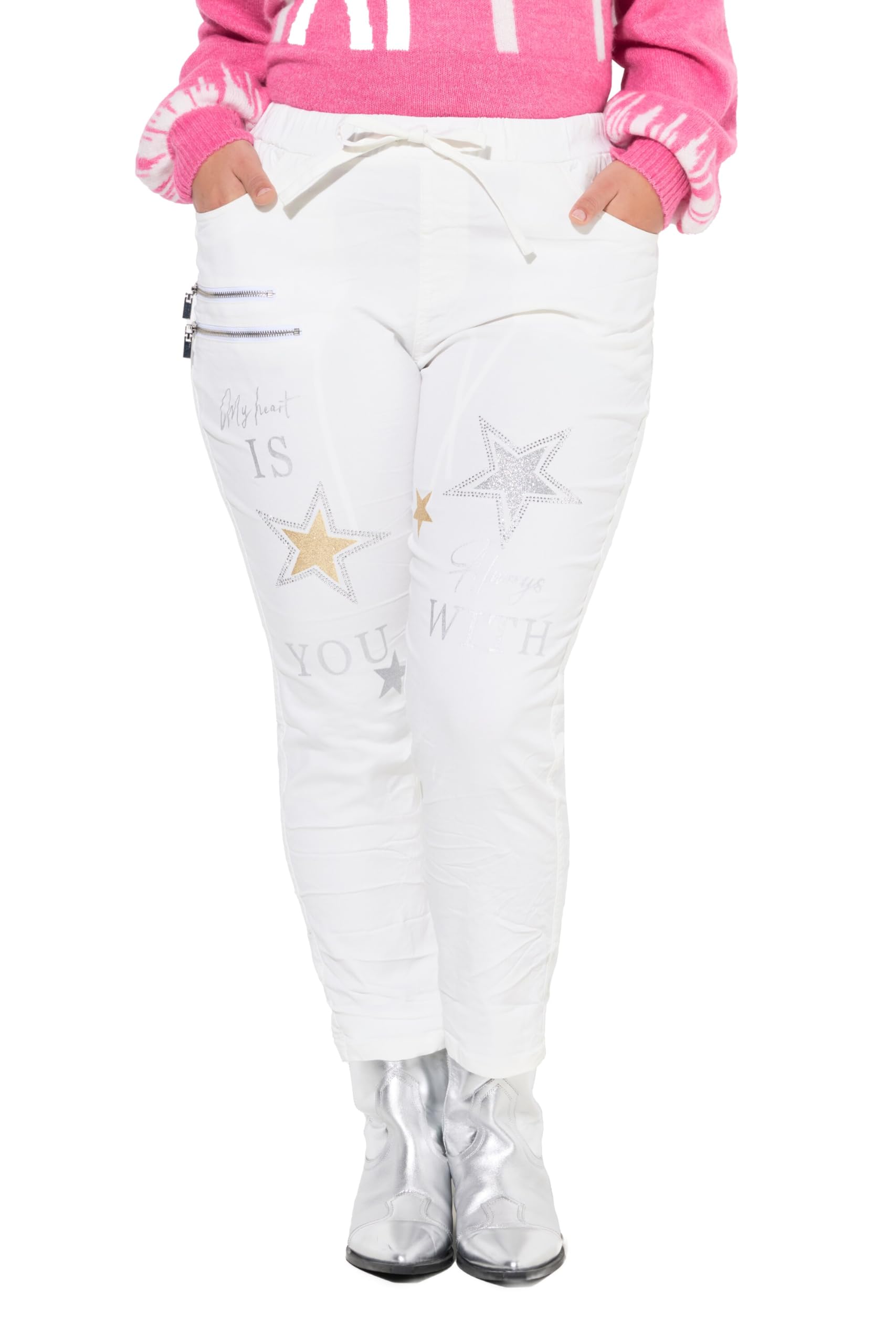 Angel of Style Damen große Größen Übergrößen Plus Size Crinkle-Hose, Jogg-Style, Sternendruck 838669