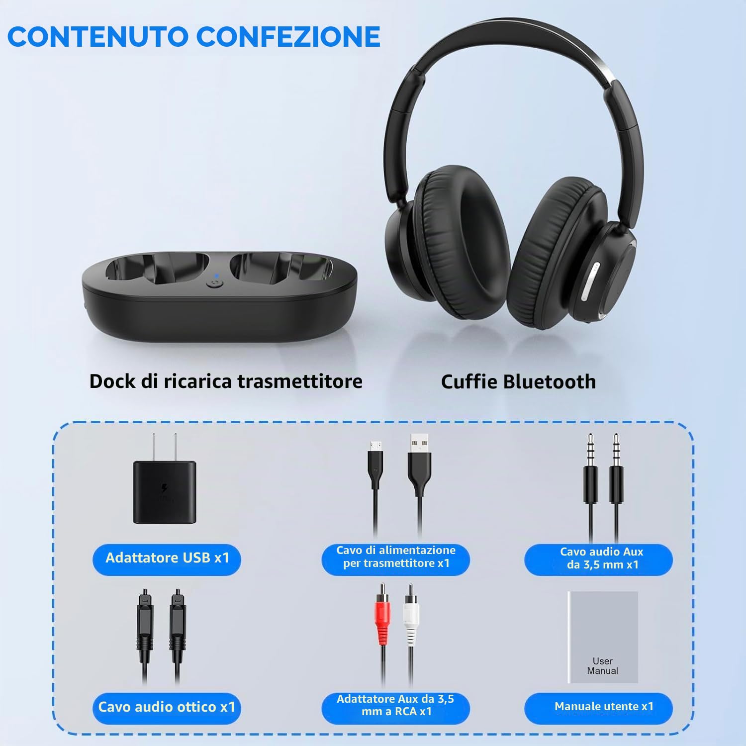 ANSTEN Cuffie Wireless TV, 35 ore Di Riproduzione, Nessun Ritardo Audio | Plug and Play, Cuffie Per TV Senza Fili Con Stazione Di Ricarica, Cuffie Bluetooth TV
