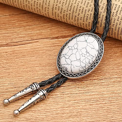 Image of Turquoise Agate Granite BOLO Tie for Men Women Leather Wedding Necklace Western Cowboy Necktie