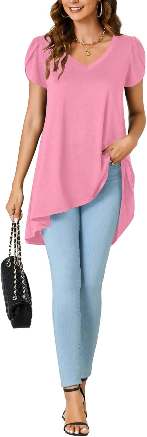 LYANER Women's V Neck High Low Hem Short Sleeve Flowy Blouse Tunic T-Shirt Top - Image 6