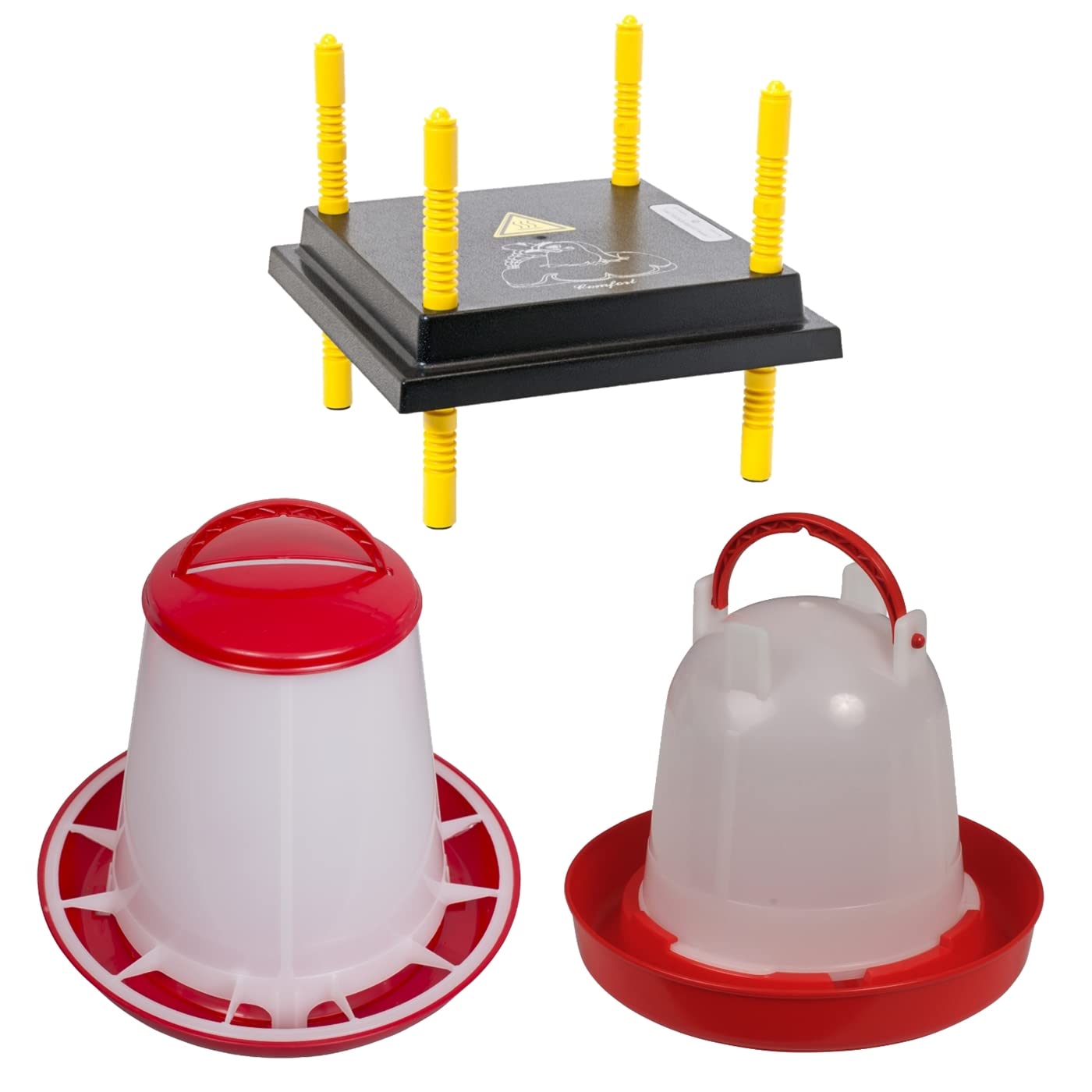 VOSS.farming Küken Set Wärmeplatte 25x25cm Futterautomat Geflügeltränke, natürliche Bedingungen Aufzucht Kunstglucke, niedriger Stromverbrauch, Küken Huhn Ente Wachtel Fasanen, hochwertig
