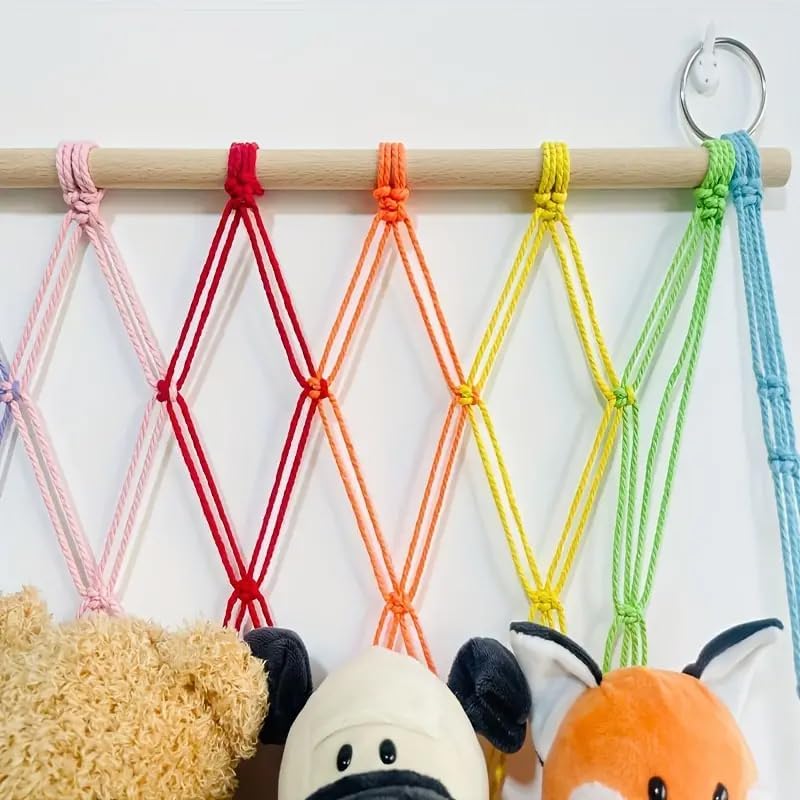 Image of Waterlily House - Organizer Mesh, Bohemian Net Organizer, Stuffed, Toy Storage Hammock, Rainbow Stuffed Animal Hammock Macrame for Toy Storage. (Color One Layer)