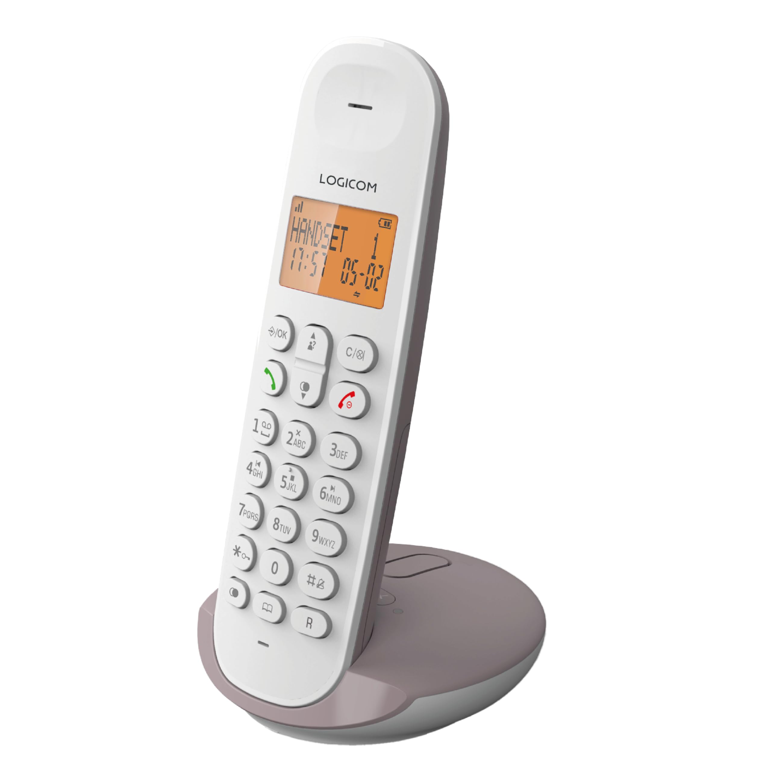 Logicom - Iloa 155T - Solo - Telefono Cordless DECT - con Segreteria Telefonica 15 Minuti - Vivavoce - Display 4 Righe - 300m Portata - Compatibile Box Internet - Taupe