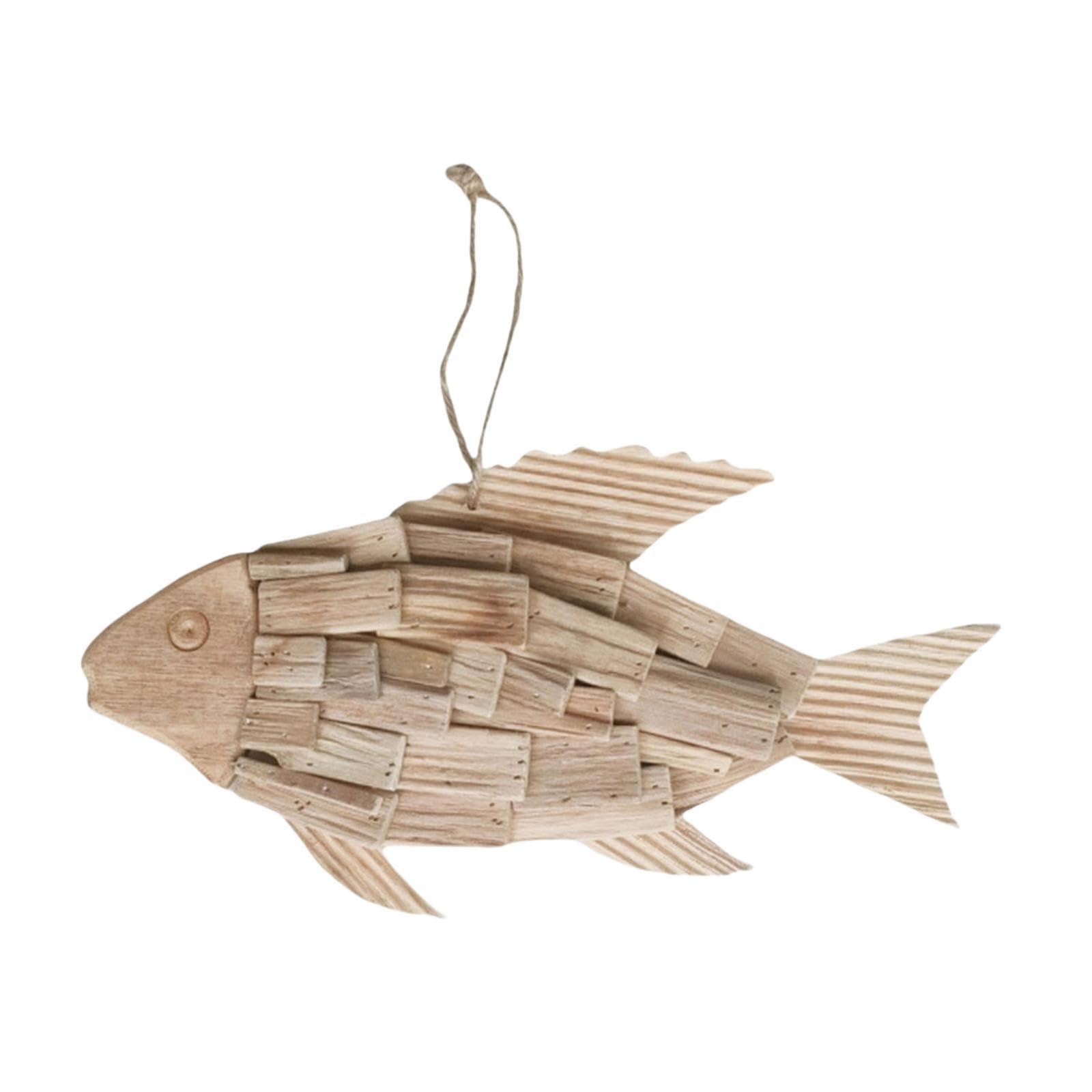 getuse Colgante de madera para colgar en la pared, colgante de pez rústico, escultura de madera tallada a mano para sala de estar, porche, puerta, decoración del hogar