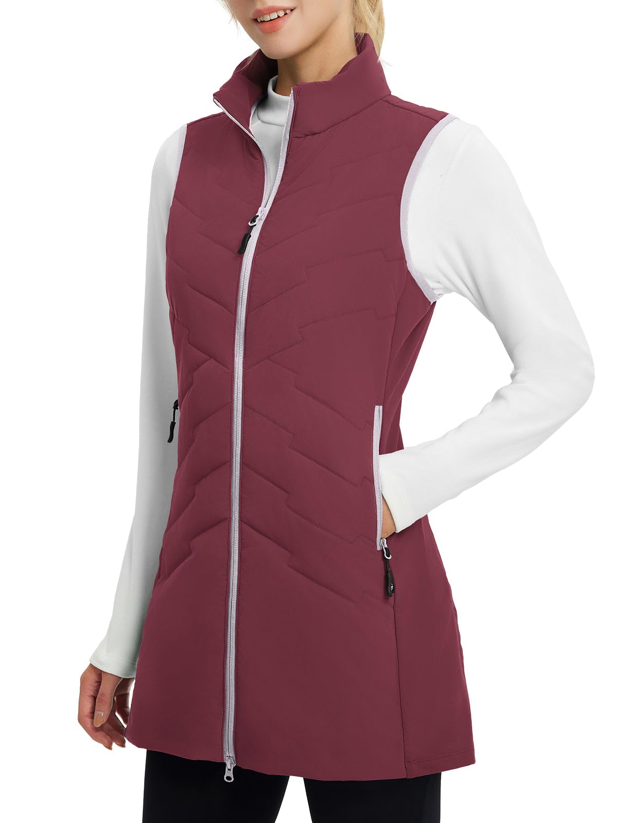 baleaf Women's Long Puffer Running Vest Fleece Winter Jacket