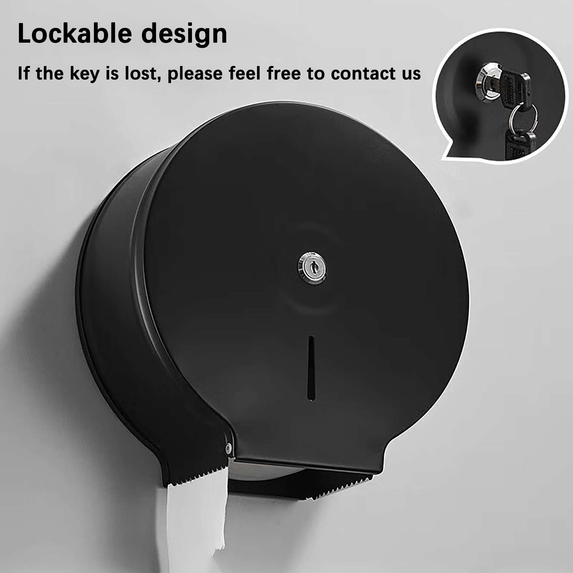 NICEME Dispenser di asciugamani di carta, Dispenser carta igienica commerciali, Funzione di blocco, Distributore industriale medio di rotoli, Diametro 255mm Mandrino 40mm, Nero